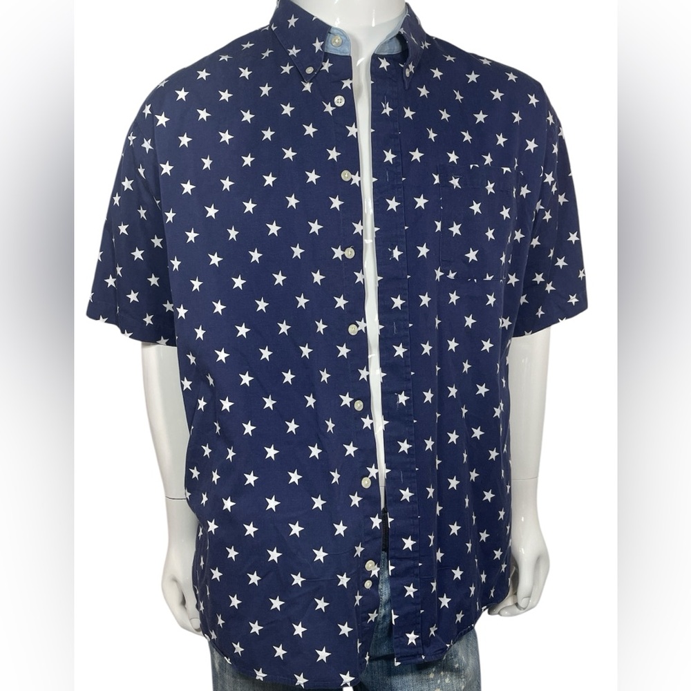 Stars & Stripes Blue and White Collared Short Sleeve Button Down Shirt Men’s 2XL